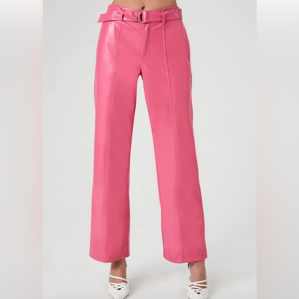 Hot pink faux leather trousers